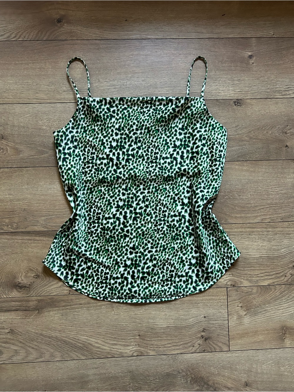 Bar III Spaghetti Strap Leopard Print Cami Top in Green